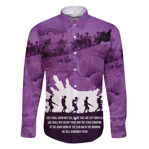 Anzac Day Gallipoli Personalised Family Matching Short Sleeve Bodycon Dress and Hawaiian Shirt Purple Poppy Flowers