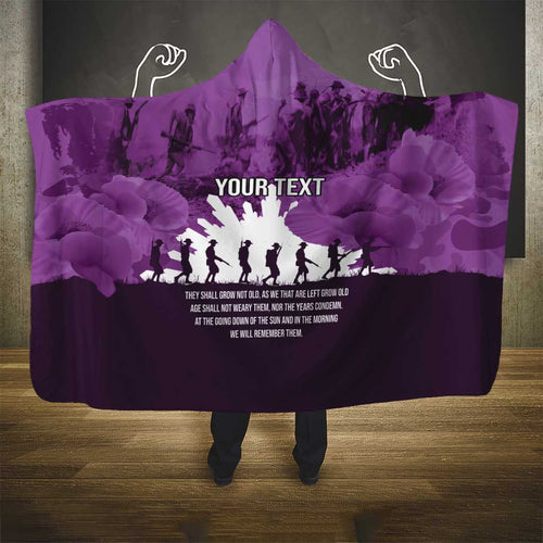 Anzac Day Gallipoli Personalised Hooded Blanket Purple Poppy Flowers
