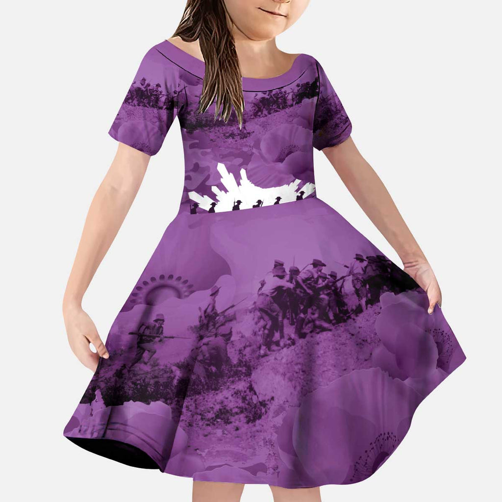 Anzac Day Gallipoli Personalised Kid Short Sleeve Dress Purple Poppy Flowers