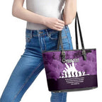 Anzac Day Gallipoli Personalised Leather Tote Bag Purple Poppy Flowers