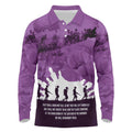 Anzac Day Gallipoli Personalised Long Sleeve Polo Shirt Purple Poppy Flowers