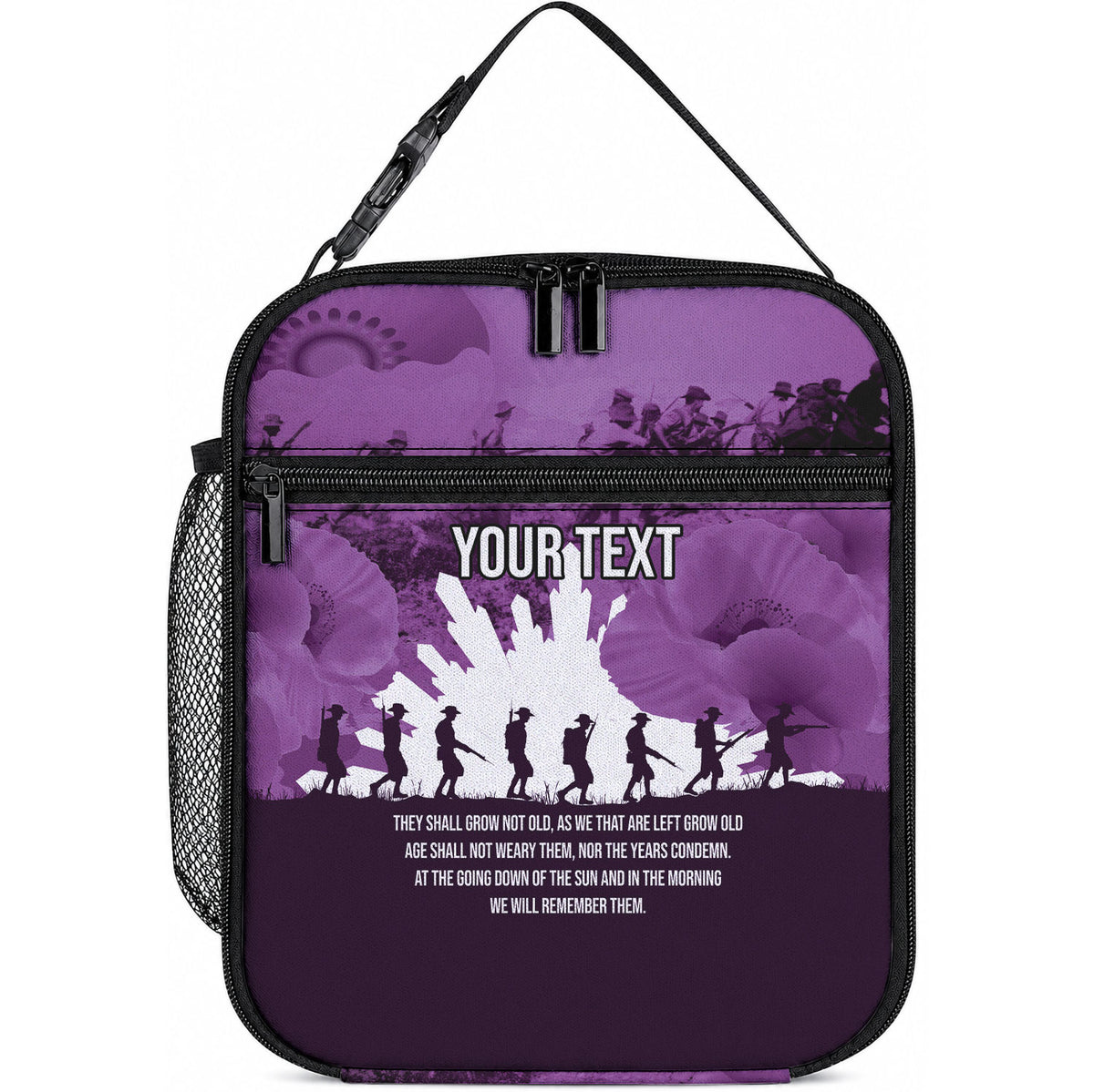 Anzac Day Gallipoli Personalised Lunch Bag Purple Poppy Flowers