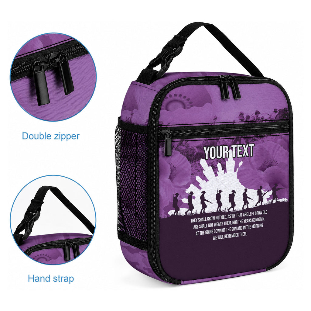 Anzac Day Gallipoli Personalised Lunch Bag Purple Poppy Flowers