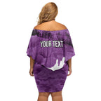 Anzac Day Gallipoli Personalised Off Shoulder Short Dress Purple Poppy Flowers