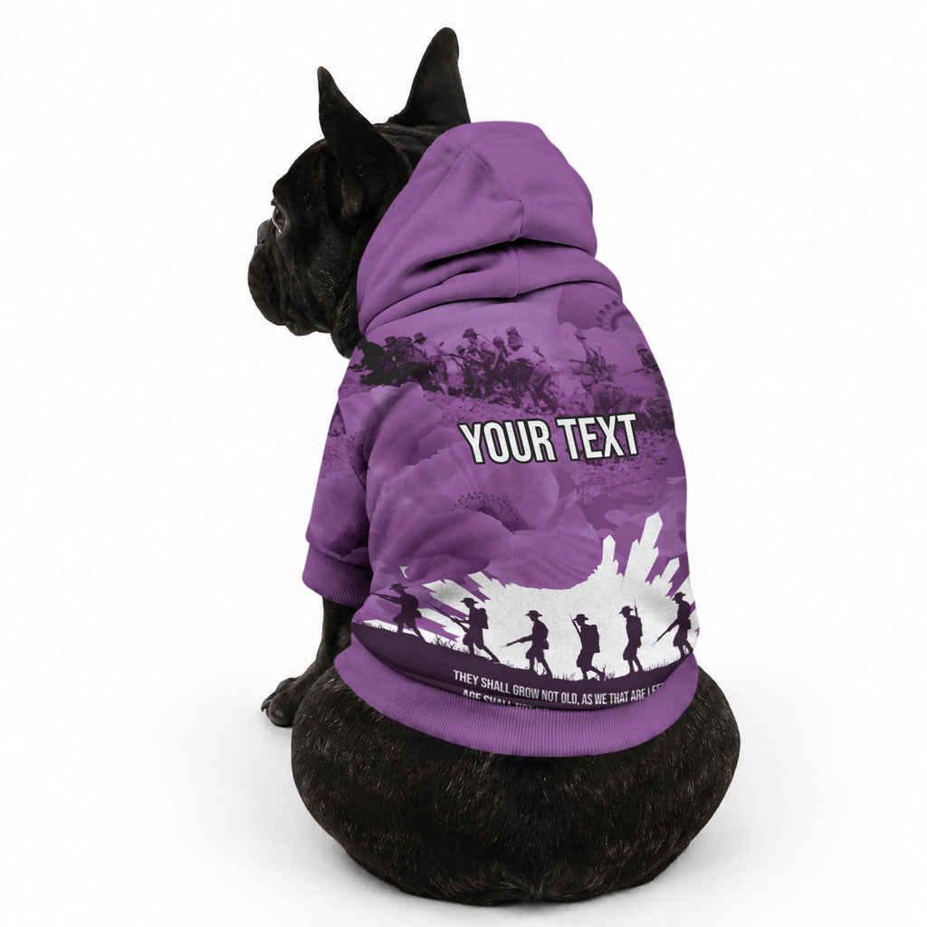 Anzac Day Gallipoli Personalised Pet Hoodie Purple Poppy Flowers