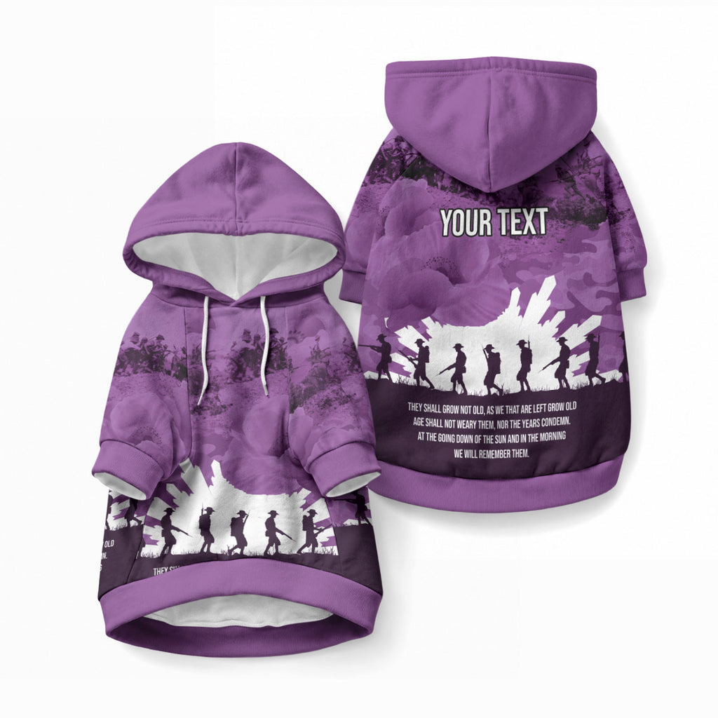 Anzac Day Gallipoli Personalised Pet Hoodie Purple Poppy Flowers