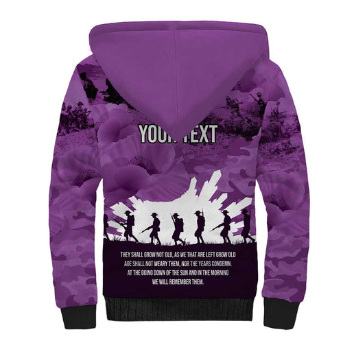 Anzac Day Gallipoli Personalised Sherpa Hoodie Purple Poppy Flowers