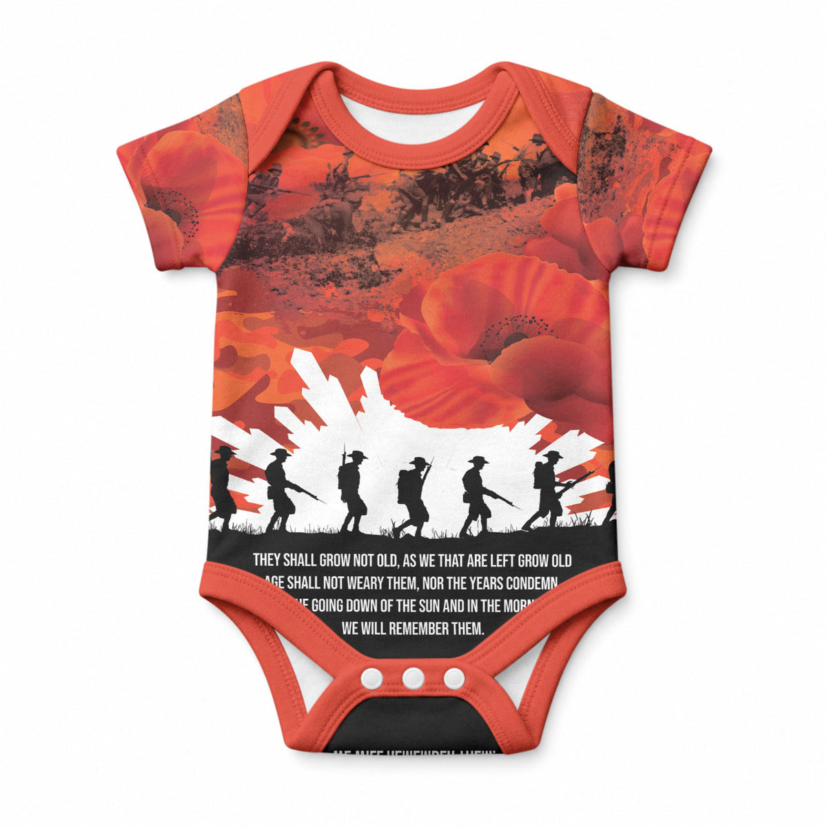 Anzac Day Gallipoli Personalised Baby Onesie Red Poppy Flowers