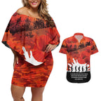 Anzac Day Gallipoli Personalised Couples Matching Off Shoulder Short Dress and Hawaiian Shirt Red Poppy Flowers