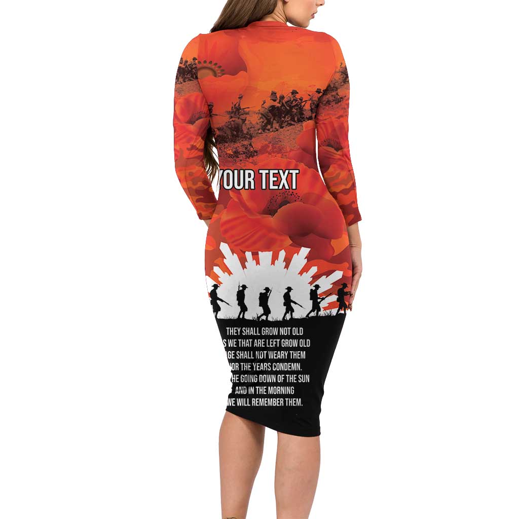 Anzac Day Gallipoli Personalised Family Matching Long Sleeve Bodycon Dress and Hawaiian Shirt Red Poppy Flowers