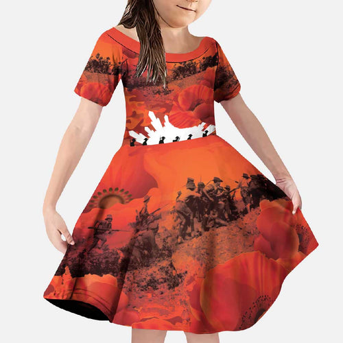 Anzac Day Gallipoli Personalised Family Matching Off Shoulder Maxi Dress and Hawaiian Shirt Red Poppy Flowers