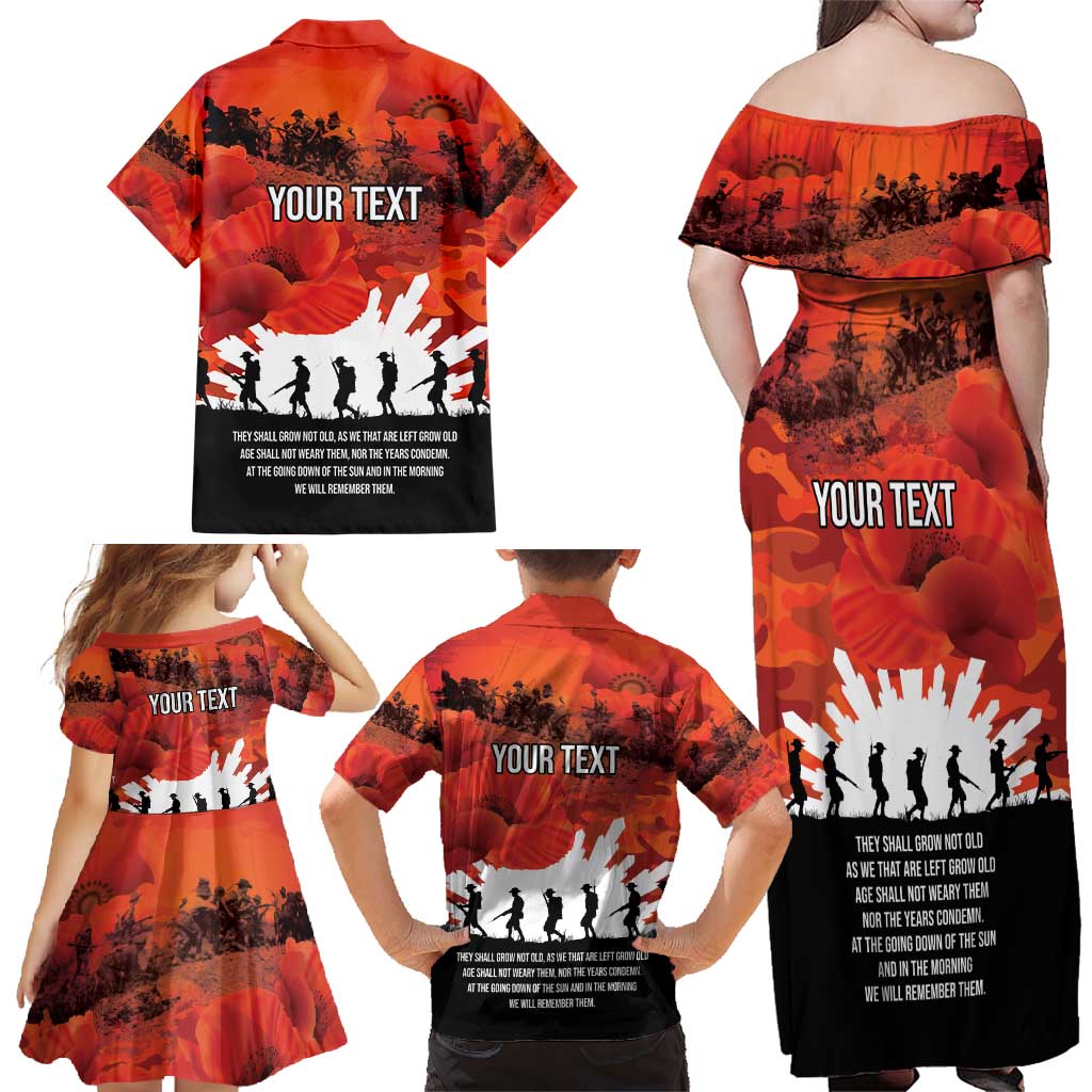 Anzac Day Gallipoli Personalised Family Matching Off Shoulder Maxi Dress and Hawaiian Shirt Red Poppy Flowers