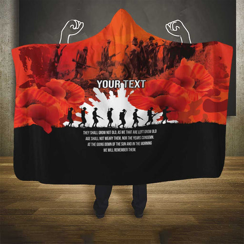 Anzac Day Gallipoli Personalised Hooded Blanket Red Poppy Flowers