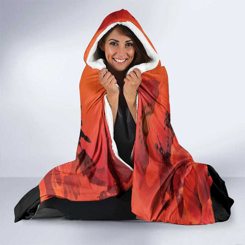 Anzac Day Gallipoli Personalised Hooded Blanket Red Poppy Flowers