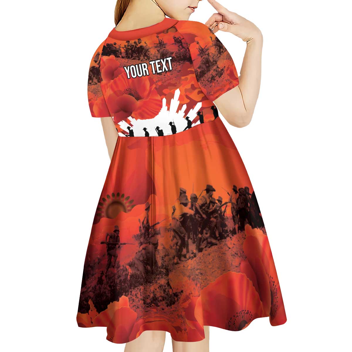 Anzac Day Gallipoli Personalised Kid Short Sleeve Dress Red Poppy Flowers