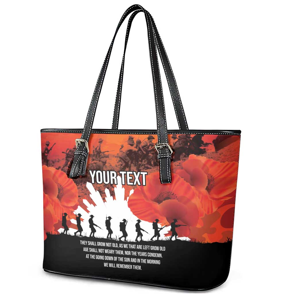 Anzac Day Gallipoli Personalised Leather Tote Bag Red Poppy Flowers