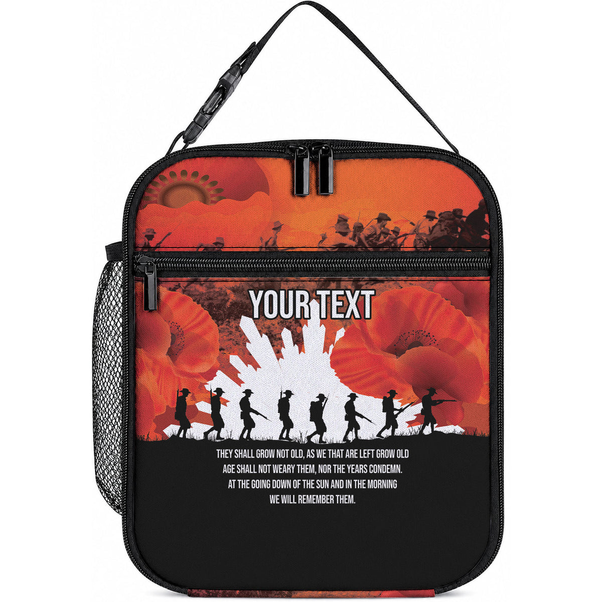 Anzac Day Gallipoli Personalised Lunch Bag Red Poppy Flowers