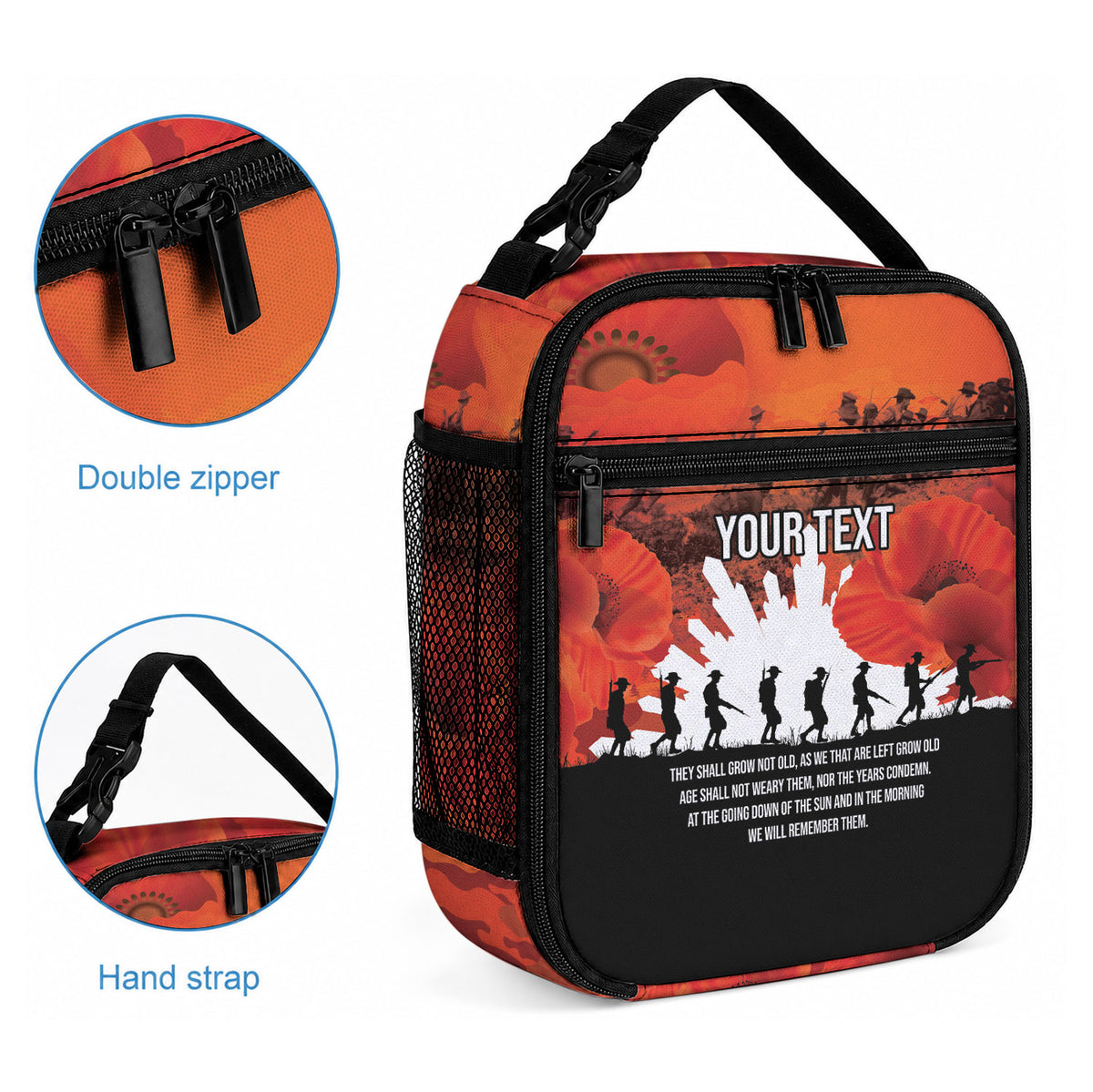 Anzac Day Gallipoli Personalised Lunch Bag Red Poppy Flowers