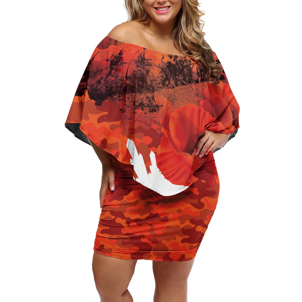 Anzac Day Gallipoli Personalised Off Shoulder Short Dress Red Poppy Flowers