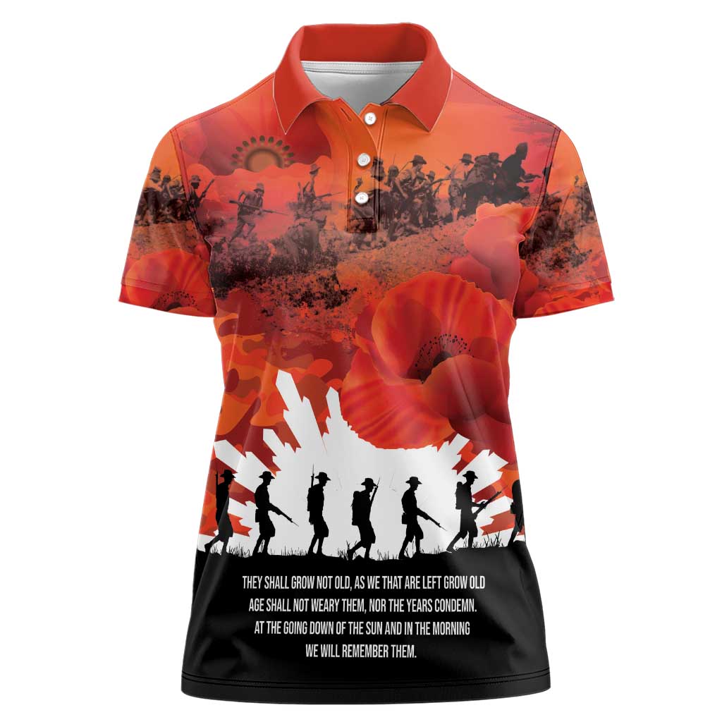 Anzac Day Gallipoli Personalised Women Polo Shirt Red Poppy Flowers