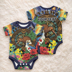 Kiwi-Kookaburra Bird ANZAC Personalised Baby Onesie Aussie Golden Wattle Poppy Flowers