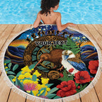 Kiwi-Kookaburra Bird ANZAC Personalised Beach Blanket Aussie Golden Wattle Poppy Flowers