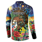 Kiwi-Kookaburra Bird ANZAC Personalised Button Sweatshirt Aussie Golden Wattle Poppy Flowers