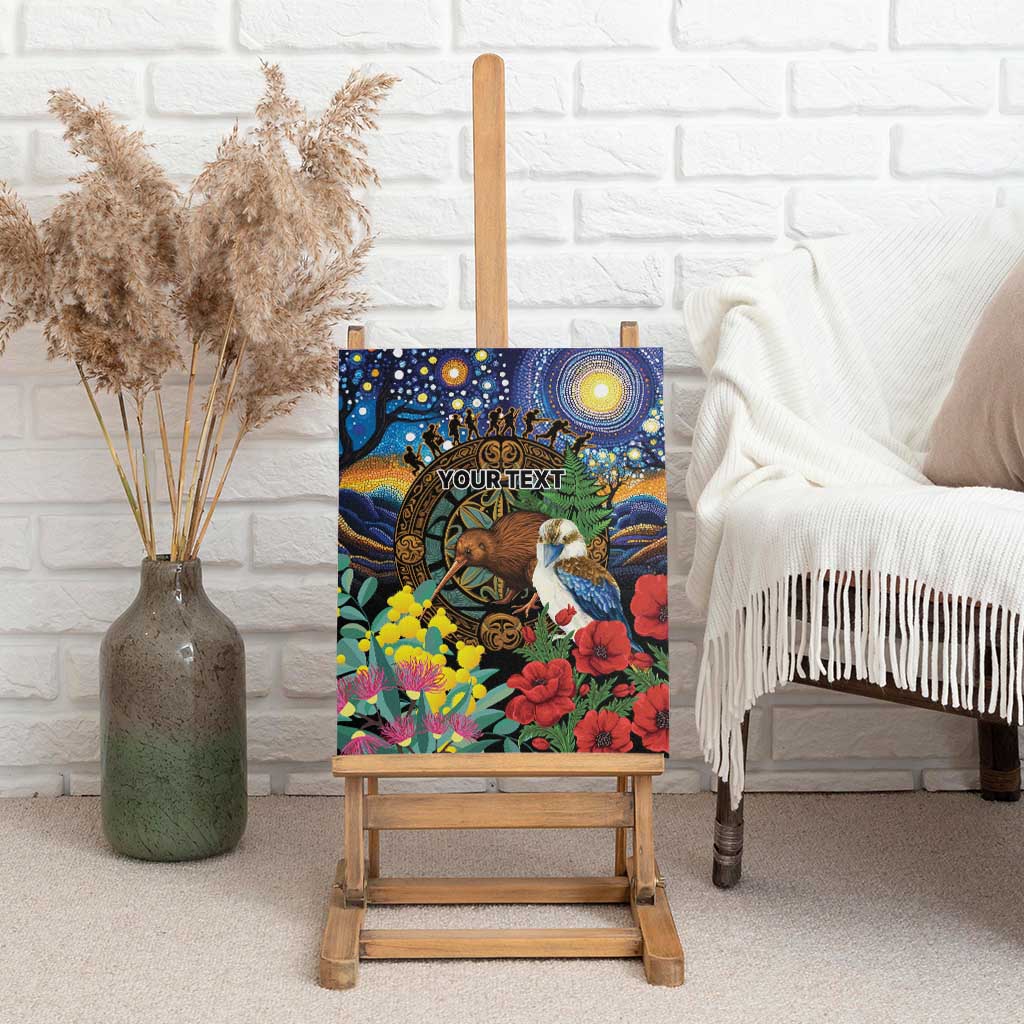 Kiwi-Kookaburra Bird ANZAC Personalised Canvas Wall Art Aussie Golden Wattle Poppy Flowers