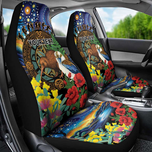 Kiwi-Kookaburra Bird ANZAC Personalised Car Seat Cover Aussie Golden Wattle Poppy Flowers