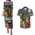 Kiwi-Kookaburra Bird ANZAC Personalised Couples Matching Puletasi and Hawaiian Shirt Aussie Golden Wattle Poppy Flowers