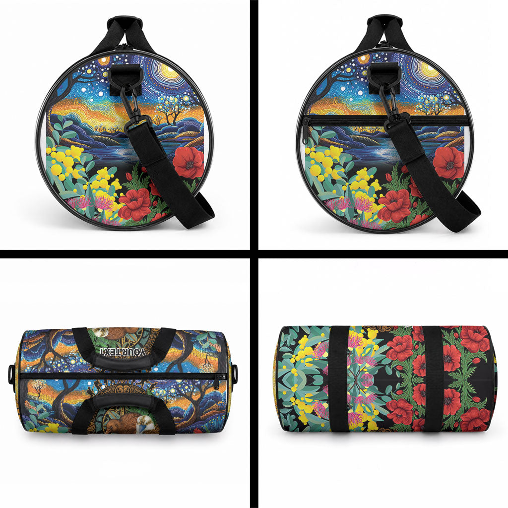 Kiwi-Kookaburra Bird ANZAC Personalised Duffle Bag Aussie Golden Wattle Poppy Flowers