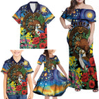 Kiwi-Kookaburra Bird ANZAC Personalised Family Matching Off Shoulder Maxi Dress and Hawaiian Shirt Aussie Golden Wattle Poppy Flowers