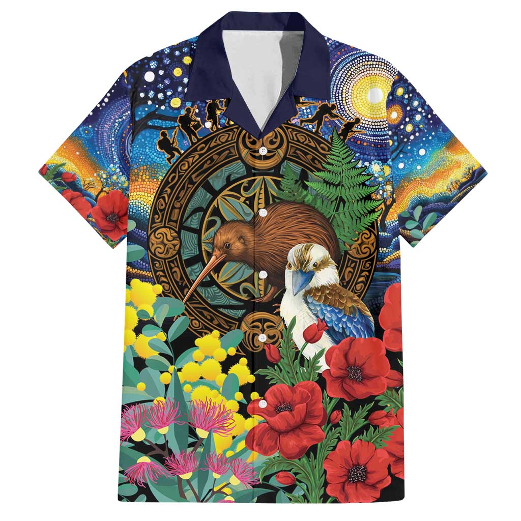 Kiwi-Kookaburra Bird ANZAC Personalised Family Matching Off Shoulder Maxi Dress and Hawaiian Shirt Aussie Golden Wattle Poppy Flowers
