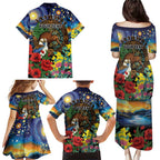 Kiwi-Kookaburra Bird ANZAC Personalised Family Matching Puletasi and Hawaiian Shirt Aussie Golden Wattle Poppy Flowers