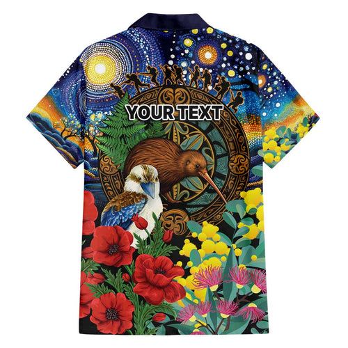 Kiwi-Kookaburra Bird ANZAC Personalised Family Matching Short Sleeve Bodycon Dress and Hawaiian Shirt Aussie Golden Wattle Poppy Flowers