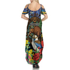 Kiwi-Kookaburra Bird ANZAC Personalised Family Matching Summer Maxi Dress and Hawaiian Shirt Aussie Golden Wattle Poppy Flowers