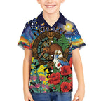 Kiwi-Kookaburra Bird ANZAC Personalised Kid Hawaiian Shirt Aussie Golden Wattle Poppy Flowers