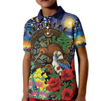 Kiwi-Kookaburra Bird ANZAC Personalised Kid Polo Shirt Aussie Golden Wattle Poppy Flowers