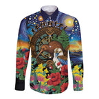 Kiwi-Kookaburra Bird ANZAC Personalised Long Sleeve Button Shirt Aussie Golden Wattle Poppy Flowers