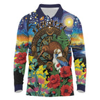 Kiwi-Kookaburra Bird ANZAC Personalised Long Sleeve Polo Shirt Aussie Golden Wattle Poppy Flowers