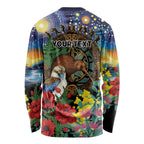 Kiwi-Kookaburra Bird ANZAC Personalised Long Sleeve Shirt Aussie Golden Wattle Poppy Flowers