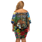 Kiwi-Kookaburra Bird ANZAC Personalised Off Shoulder Short Dress Aussie Golden Wattle Poppy Flowers