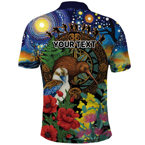 Kiwi-Kookaburra Bird ANZAC Personalised Polo Shirt Aussie Golden Wattle Poppy Flowers