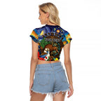 Kiwi-Kookaburra Bird ANZAC Personalised Raglan Cropped T Shirt Aussie Golden Wattle Poppy Flowers
