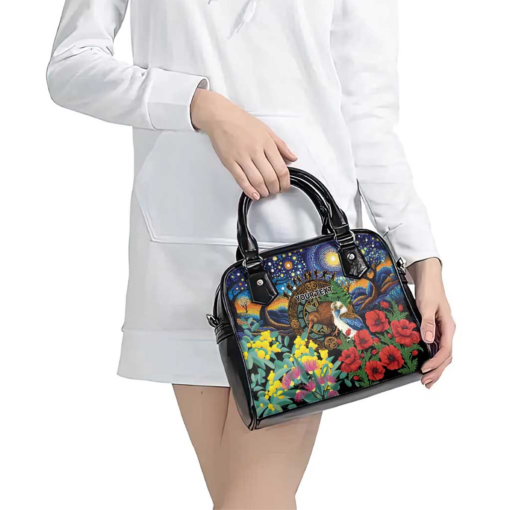 Kiwi-Kookaburra Bird ANZAC Personalised Shoulder Handbag Aussie Golden Wattle Poppy Flowers