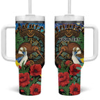 Kiwi-Kookaburra Bird ANZAC Personalised Tumbler With Handle Aussie Golden Wattle Poppy Folowers