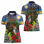 Kiwi-Kookaburra Bird ANZAC Personalised Women Polo Shirt Aussie Golden Wattle Poppy Flowers
