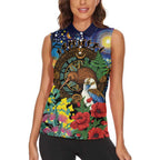 Kiwi-Kookaburra Bird ANZAC Personalised Women Sleeveless Polo Shirt Aussie Golden Wattle Poppy Flowers