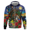 Kiwi-Kookaburra Bird ANZAC Personalised Zip Hoodie Aussie Golden Wattle Poppy Flowers