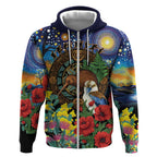 Kiwi-Kookaburra Bird ANZAC Personalised Zip Hoodie Aussie Golden Wattle Poppy Flowers